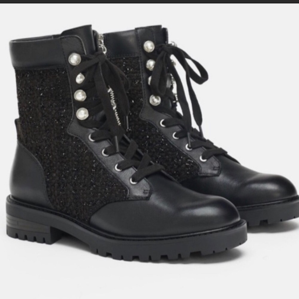 Zara tweed combat boots size 9 Zara size 40